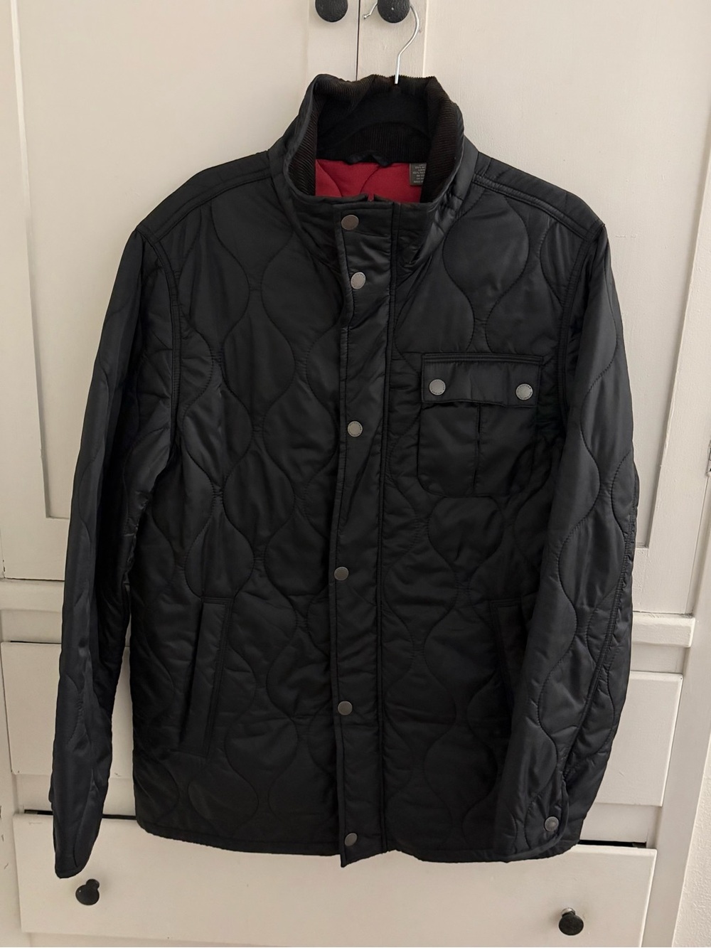 Men's Quilted Black Jacket with Red Lining